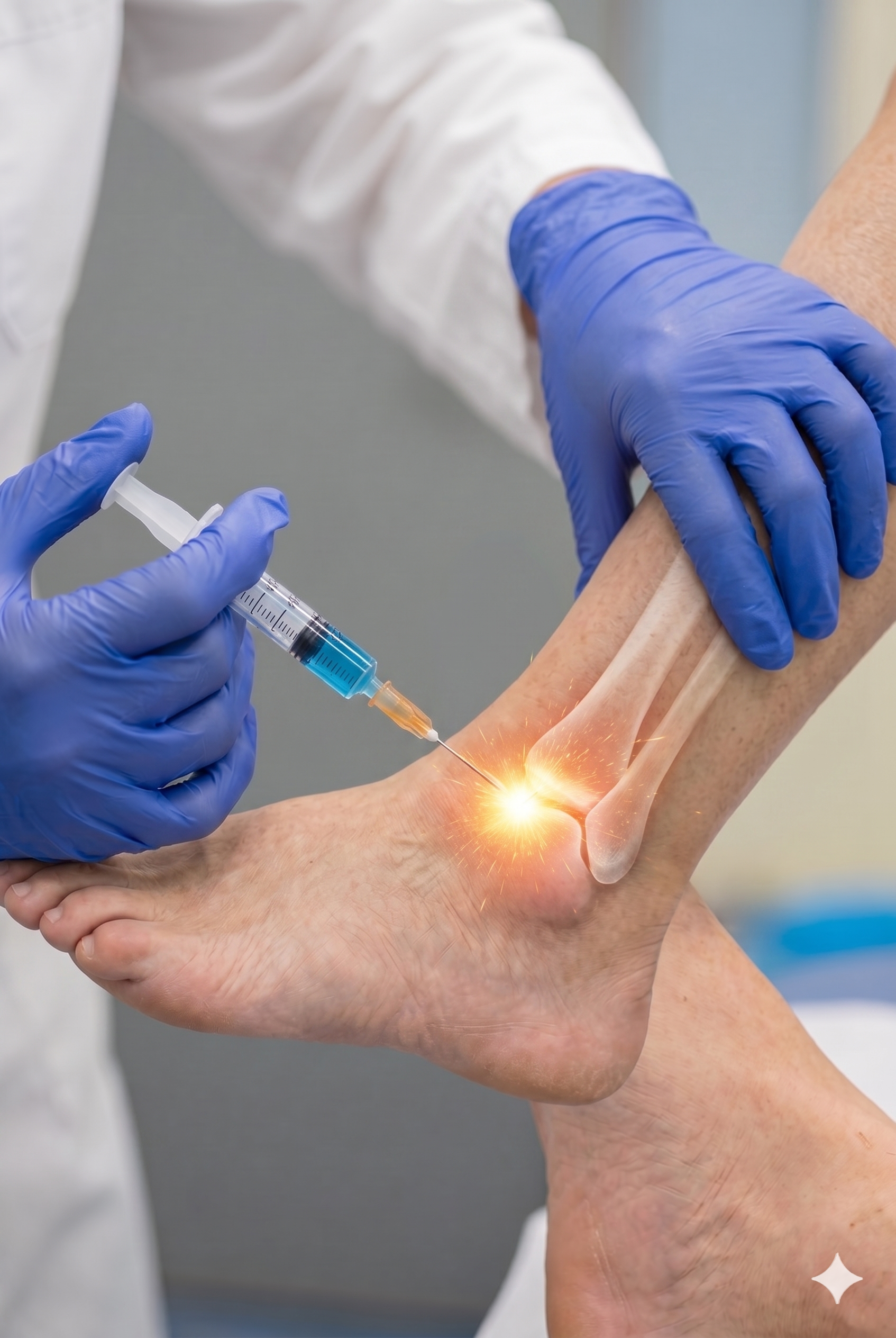 Infiltração articular no tornozelo e pé - articulação tibiotársica e fáscia plantar